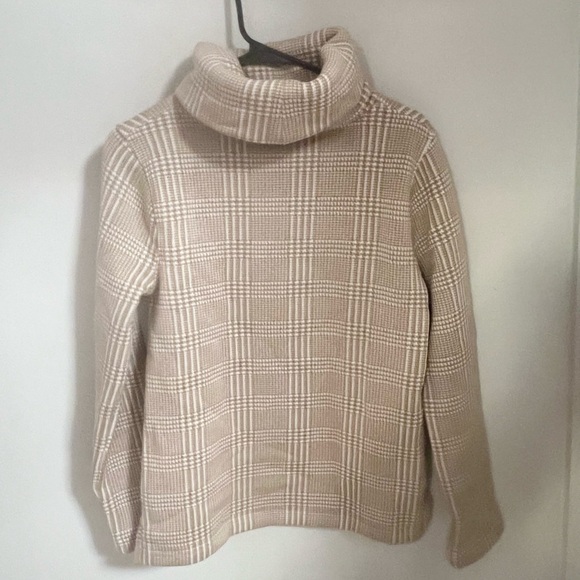 NWT J. Crew Houndstooth Plaid Fleece Funnel Neck Pullover Sweater Tan - Picture 7 of 8